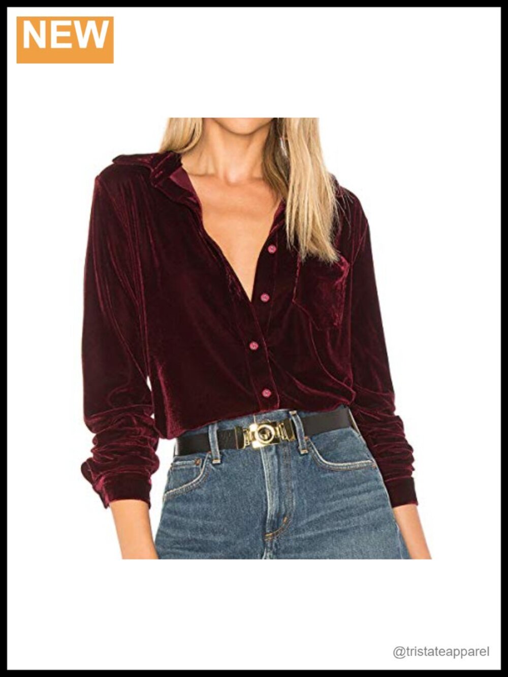 Women's Velvet Button Down Shirt Long Sleeve Casual Top